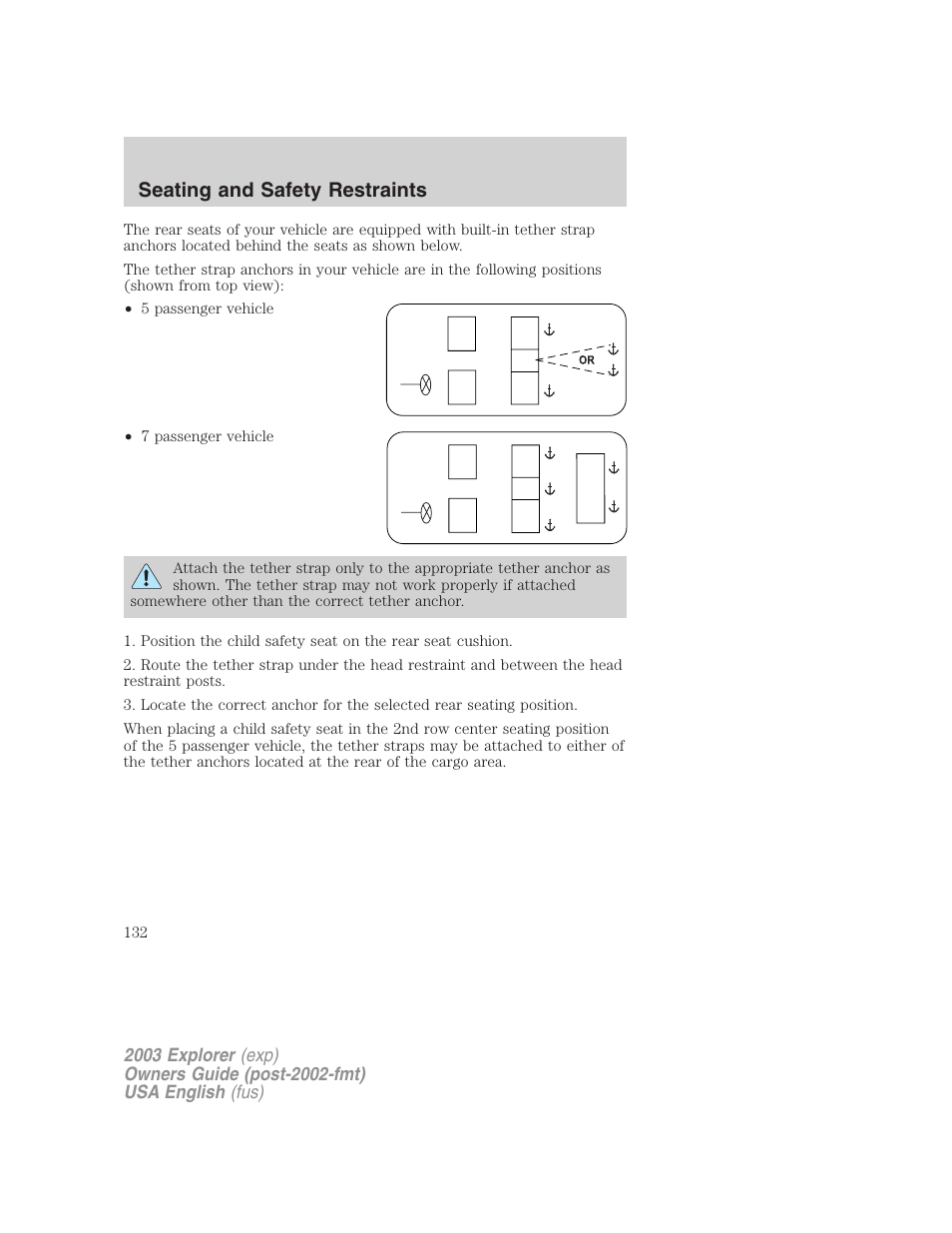 Seating and safety restraints | FORD 2003 Explorer v.5 User Manual | Page 132 / 280