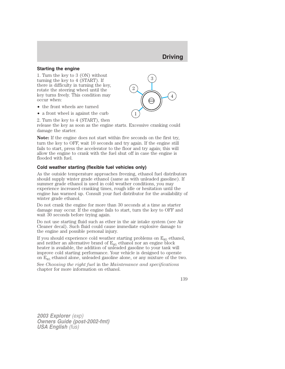 Driving | FORD 2003 Explorer v.5 User Manual | Page 139 / 280