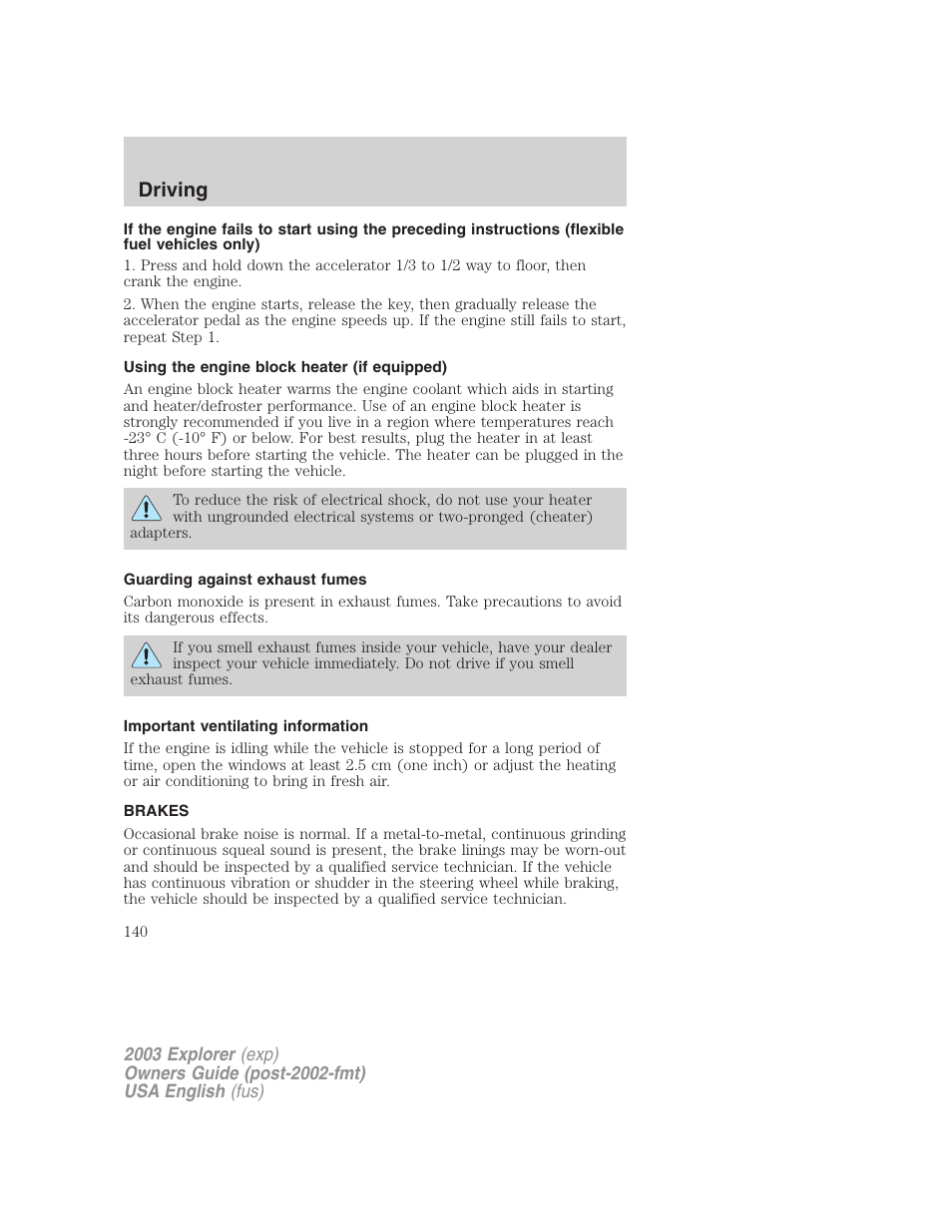 Driving | FORD 2003 Explorer v.5 User Manual | Page 140 / 280