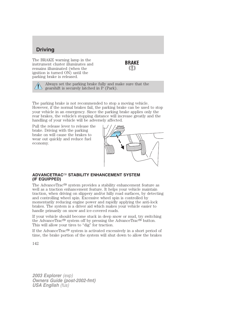 Driving | FORD 2003 Explorer v.5 User Manual | Page 142 / 280