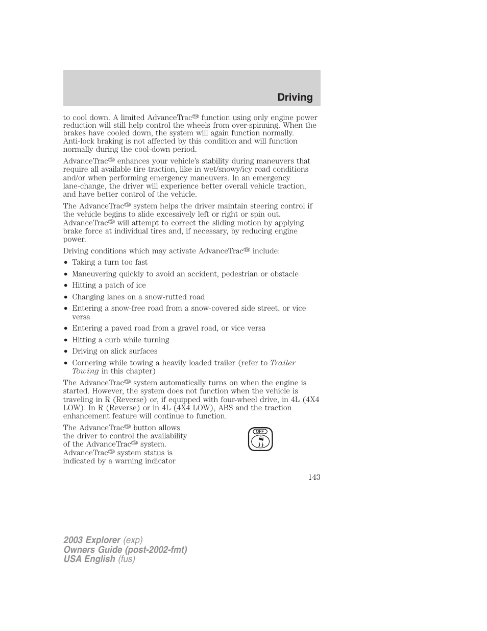 Driving | FORD 2003 Explorer v.5 User Manual | Page 143 / 280