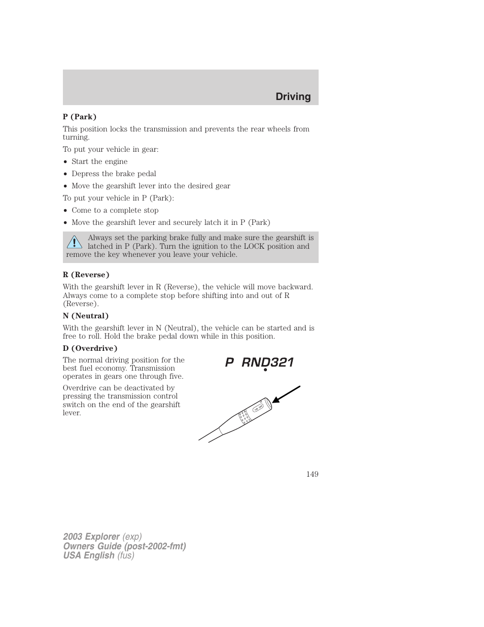 Driving | FORD 2003 Explorer v.5 User Manual | Page 149 / 280