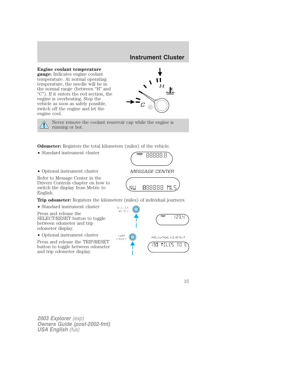 Instrument cluster | FORD 2003 Explorer v.5 User Manual | Page 15 / 280