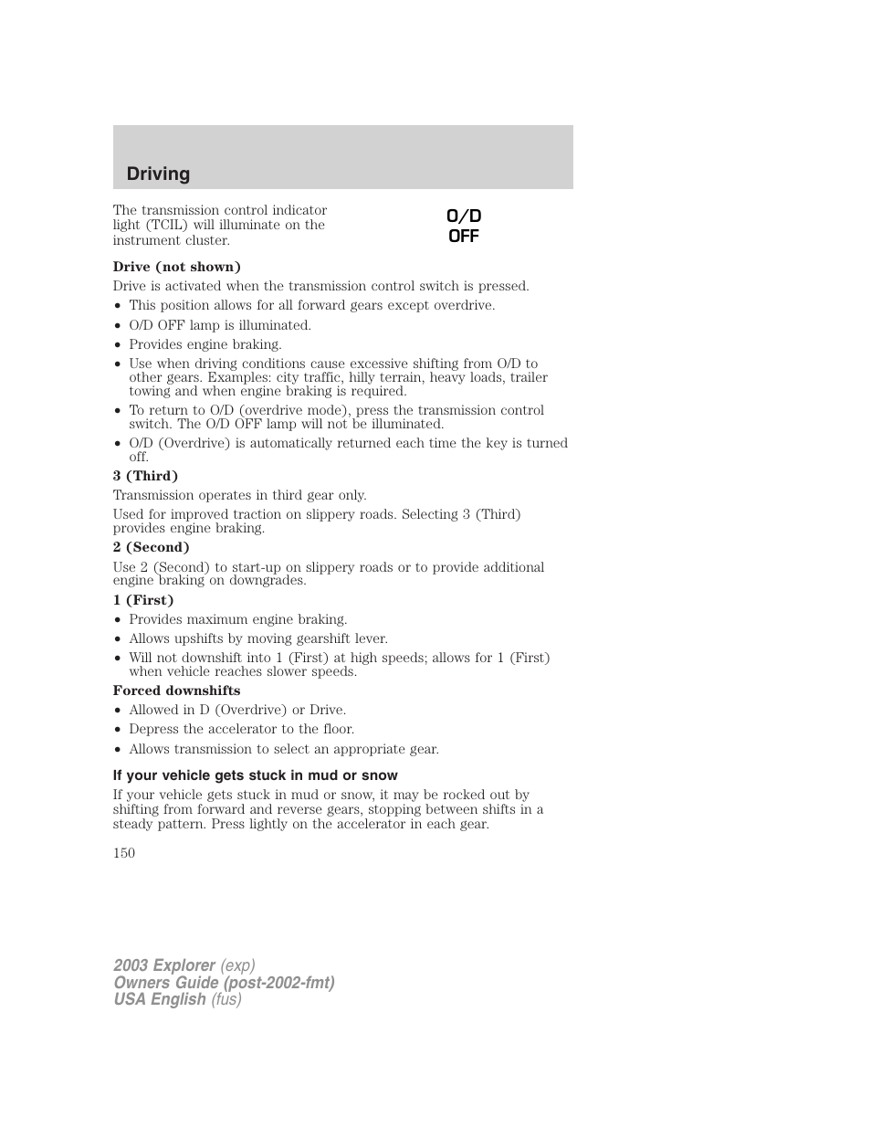Driving | FORD 2003 Explorer v.5 User Manual | Page 150 / 280