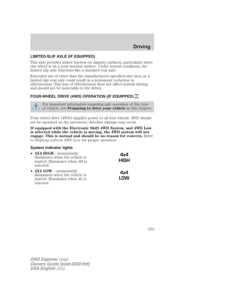 Driving | FORD 2003 Explorer v.5 User Manual | Page 153 / 280