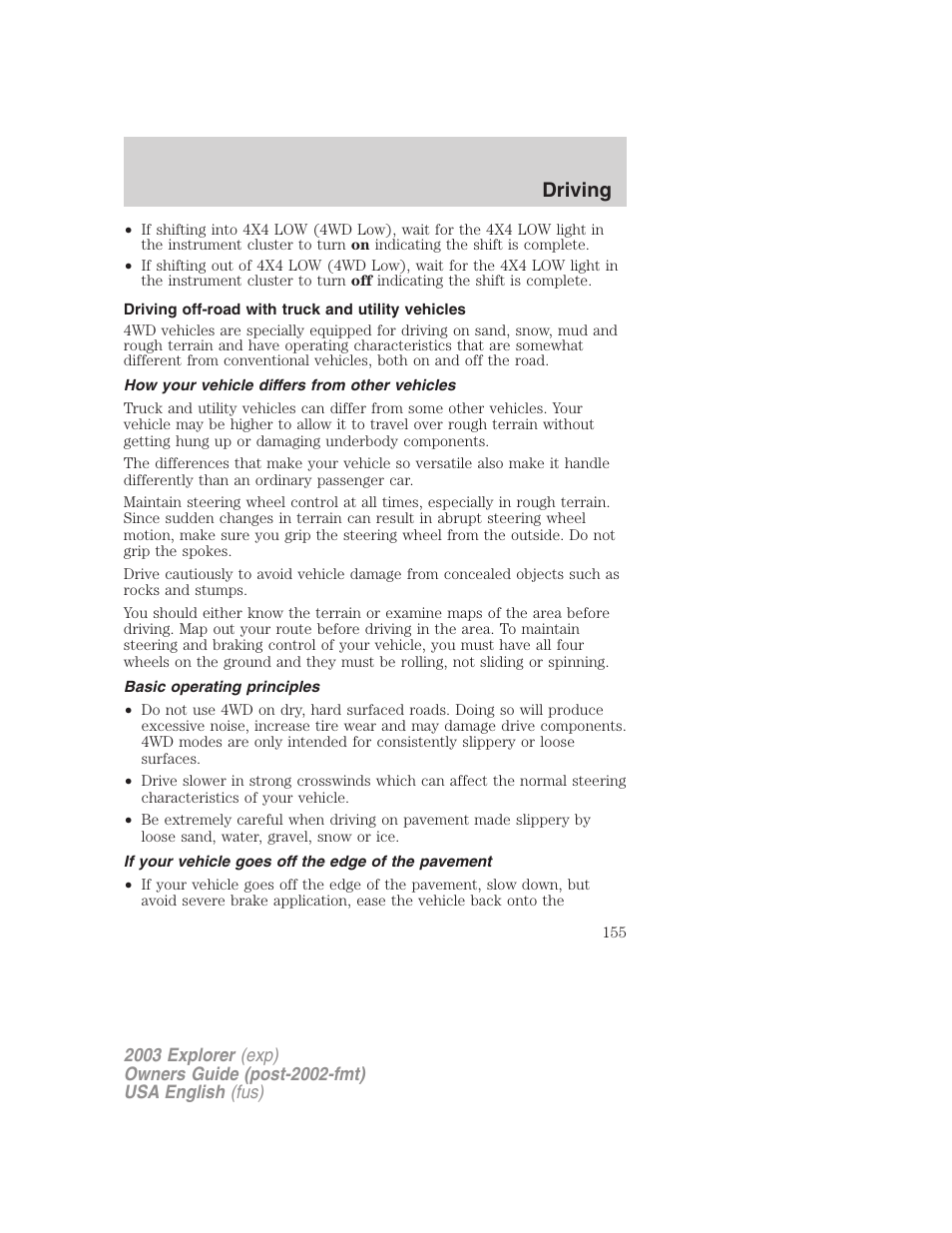 Driving | FORD 2003 Explorer v.5 User Manual | Page 155 / 280