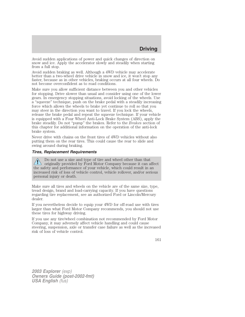 Driving | FORD 2003 Explorer v.5 User Manual | Page 161 / 280