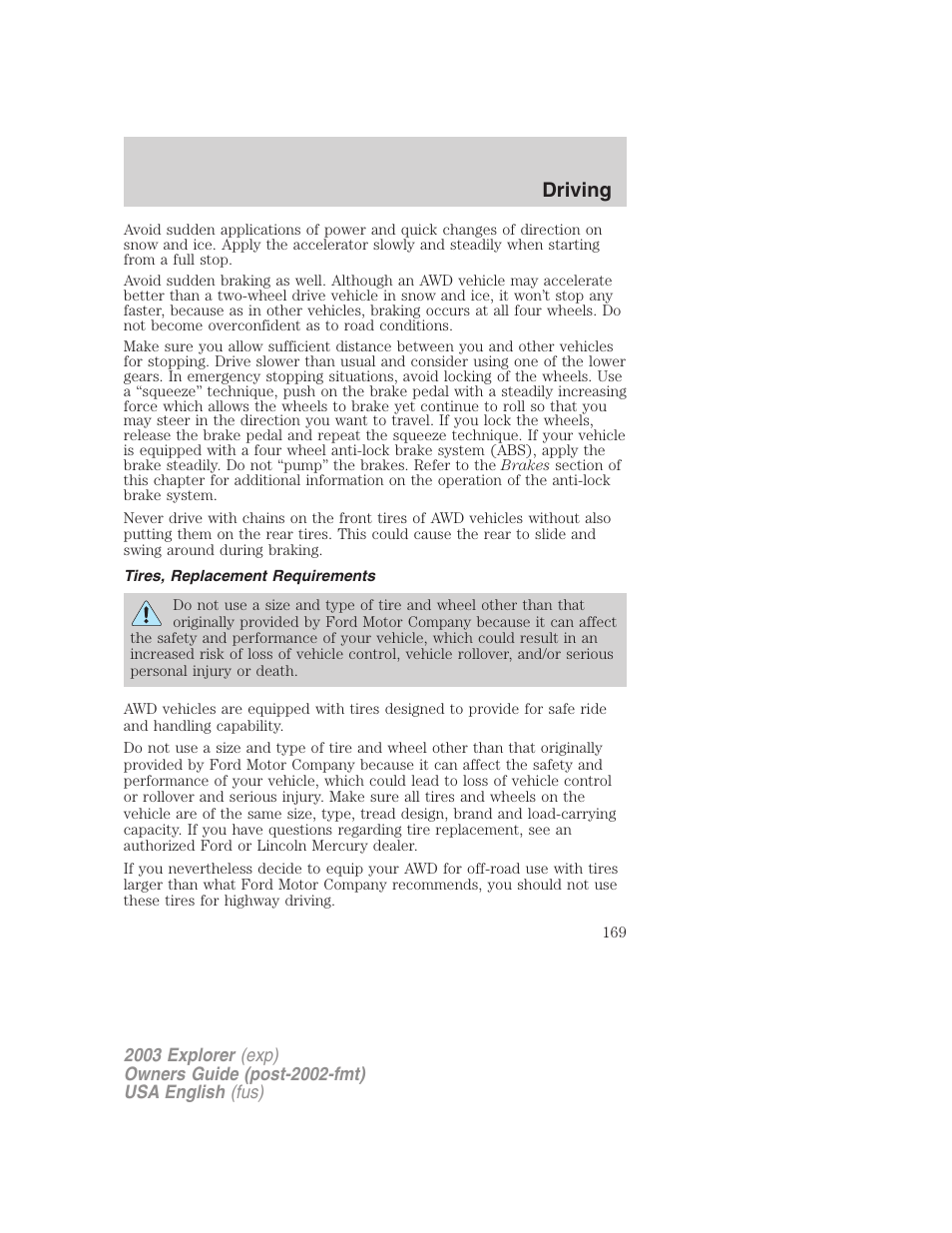 Driving | FORD 2003 Explorer v.5 User Manual | Page 169 / 280