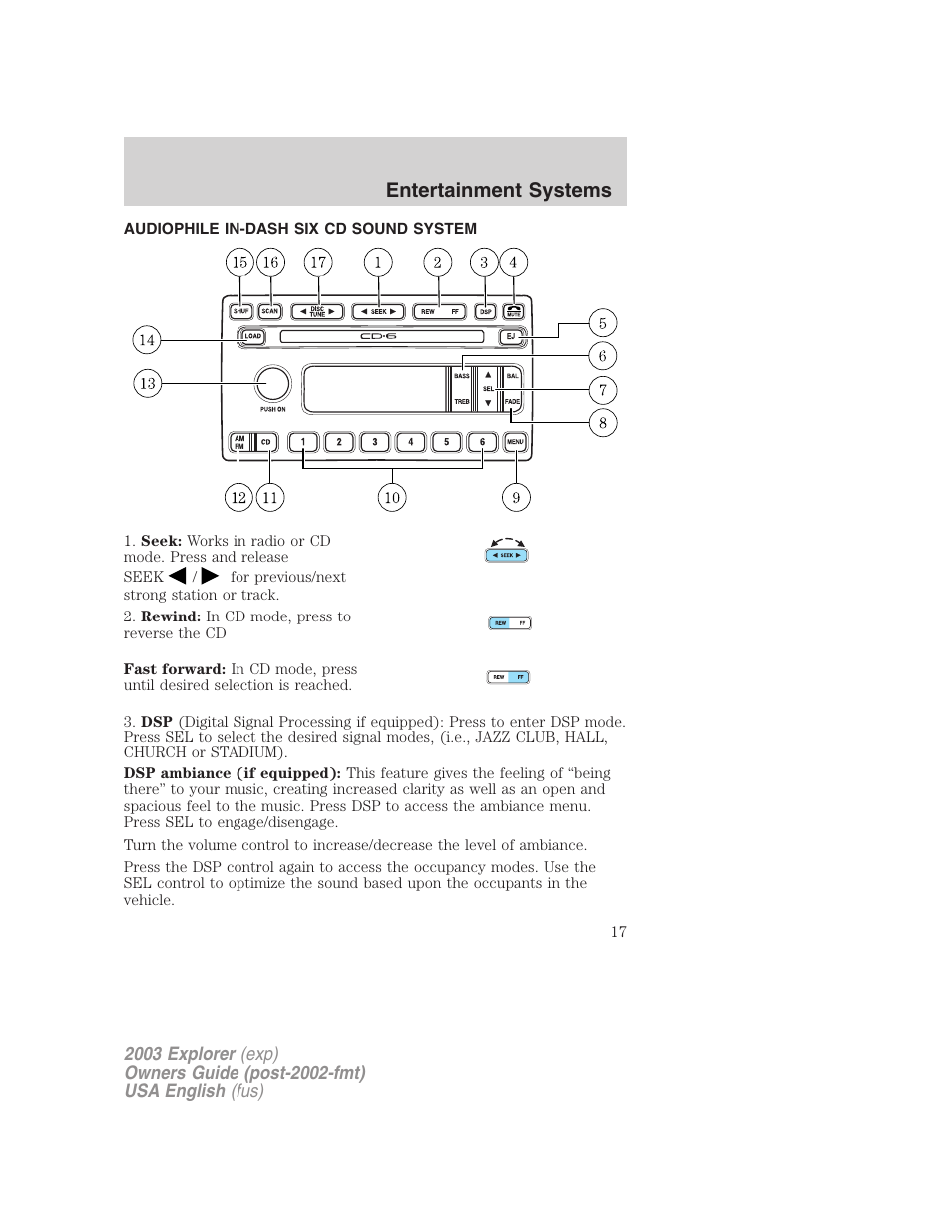 Entertainment systems | FORD 2003 Explorer v.5 User Manual | Page 17 / 280