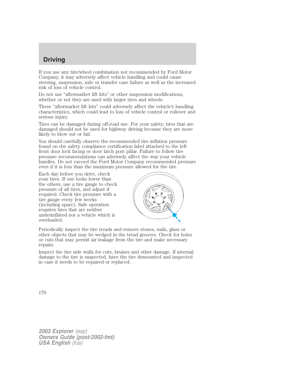 Driving | FORD 2003 Explorer v.5 User Manual | Page 170 / 280