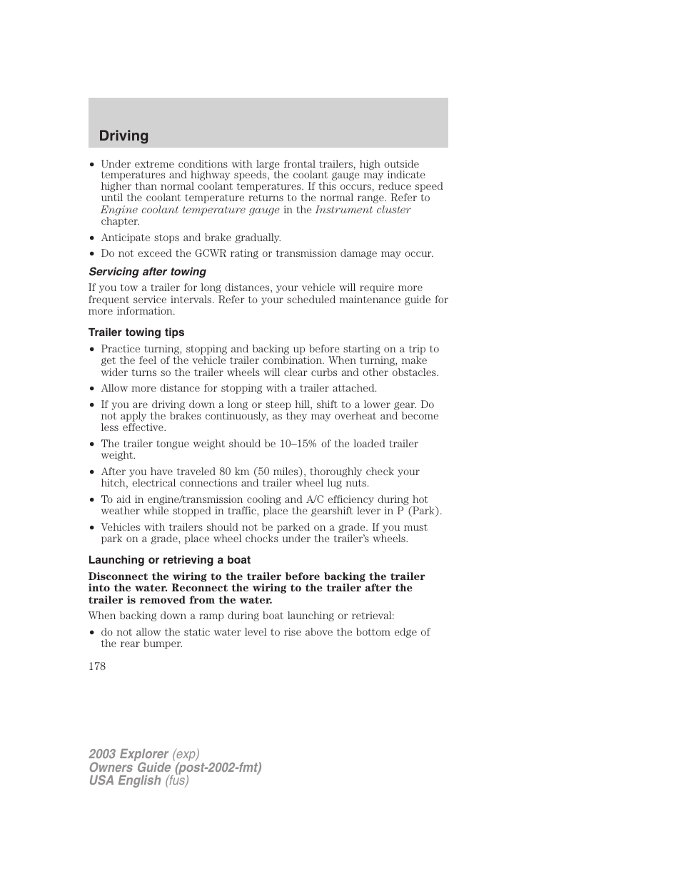 Driving | FORD 2003 Explorer v.5 User Manual | Page 178 / 280