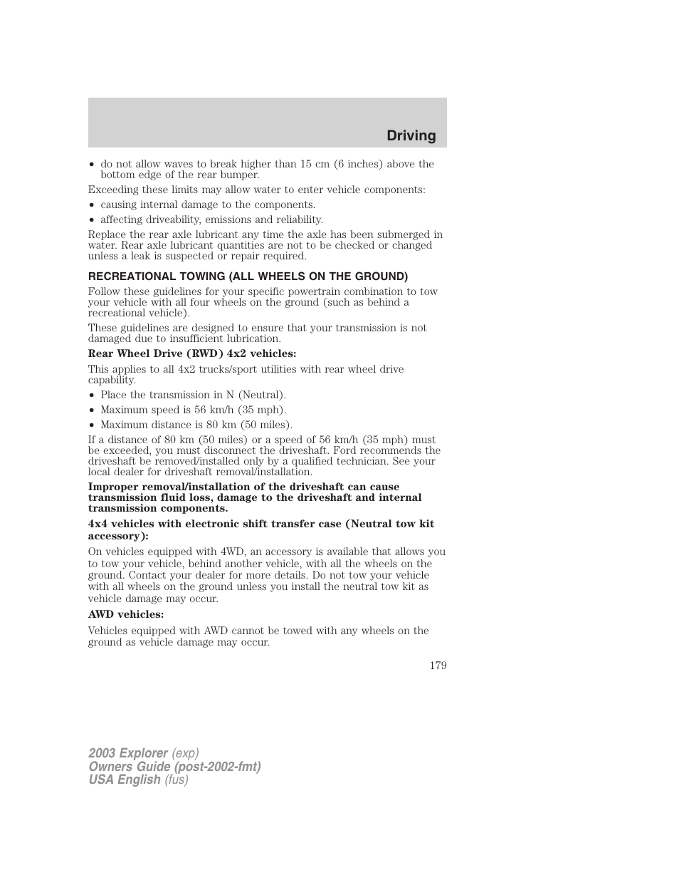 Driving | FORD 2003 Explorer v.5 User Manual | Page 179 / 280