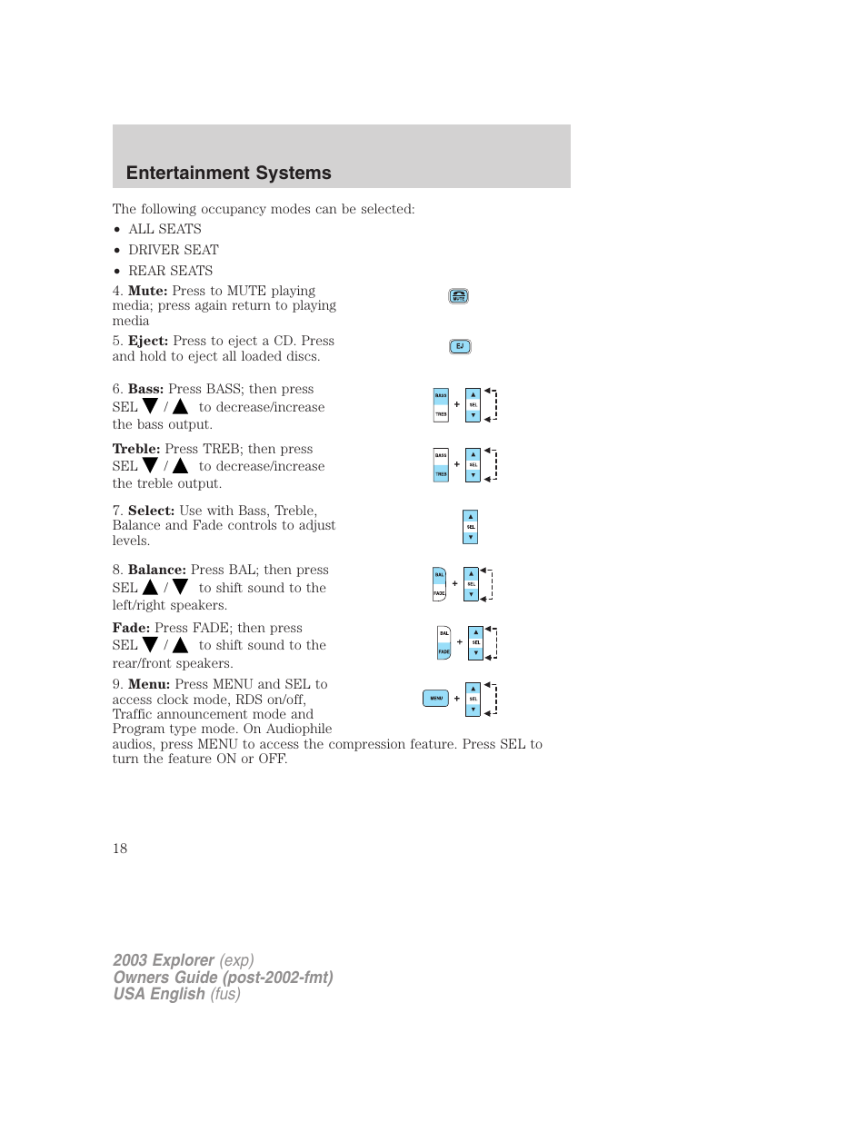 Entertainment systems | FORD 2003 Explorer v.5 User Manual | Page 18 / 280