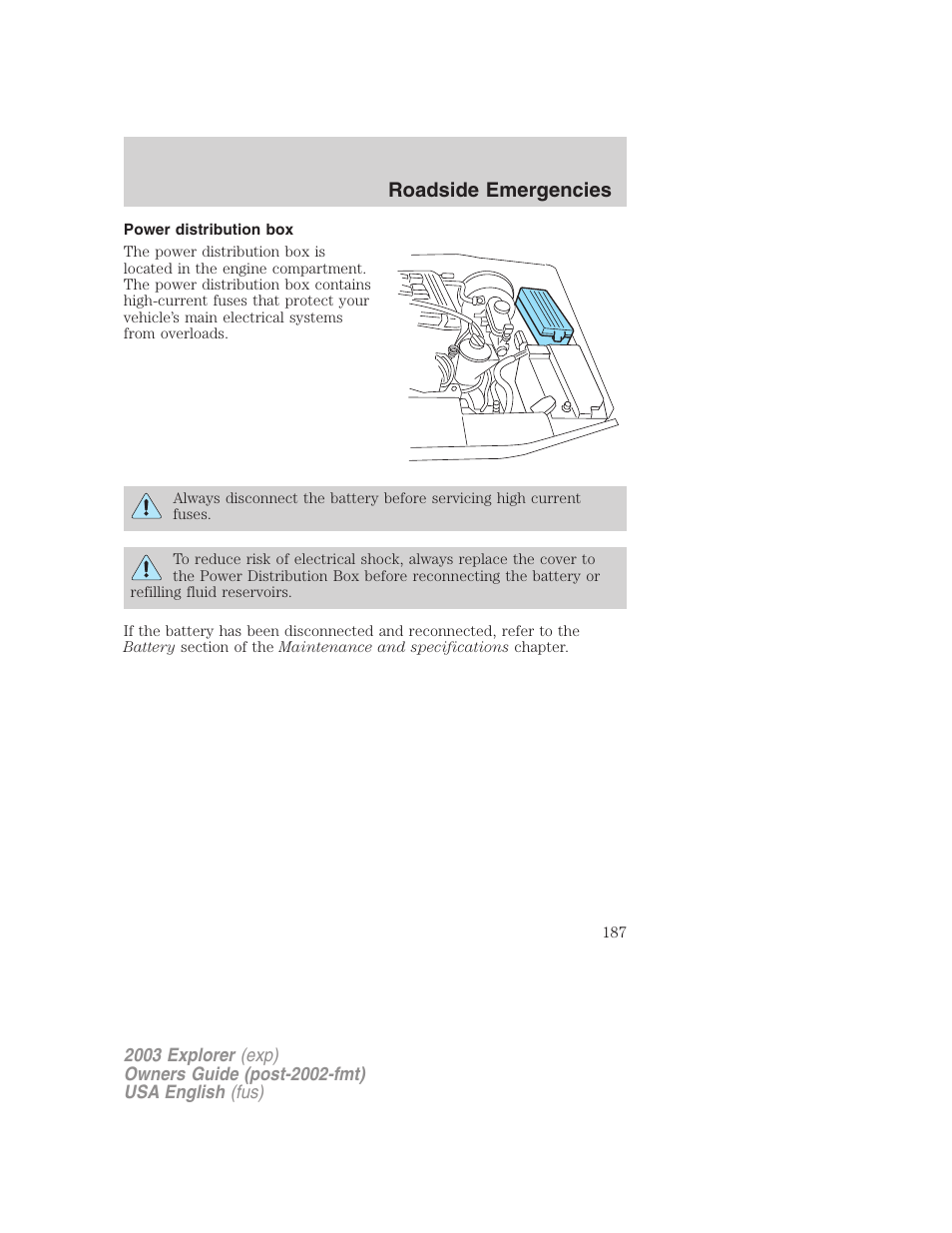 Roadside emergencies | FORD 2003 Explorer v.5 User Manual | Page 187 / 280