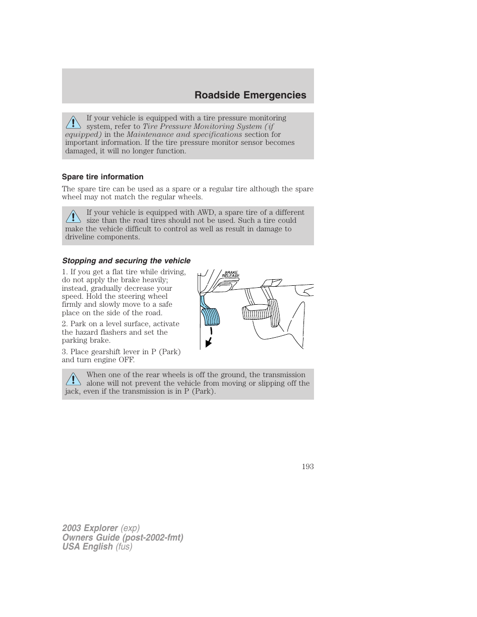 Roadside emergencies | FORD 2003 Explorer v.5 User Manual | Page 193 / 280