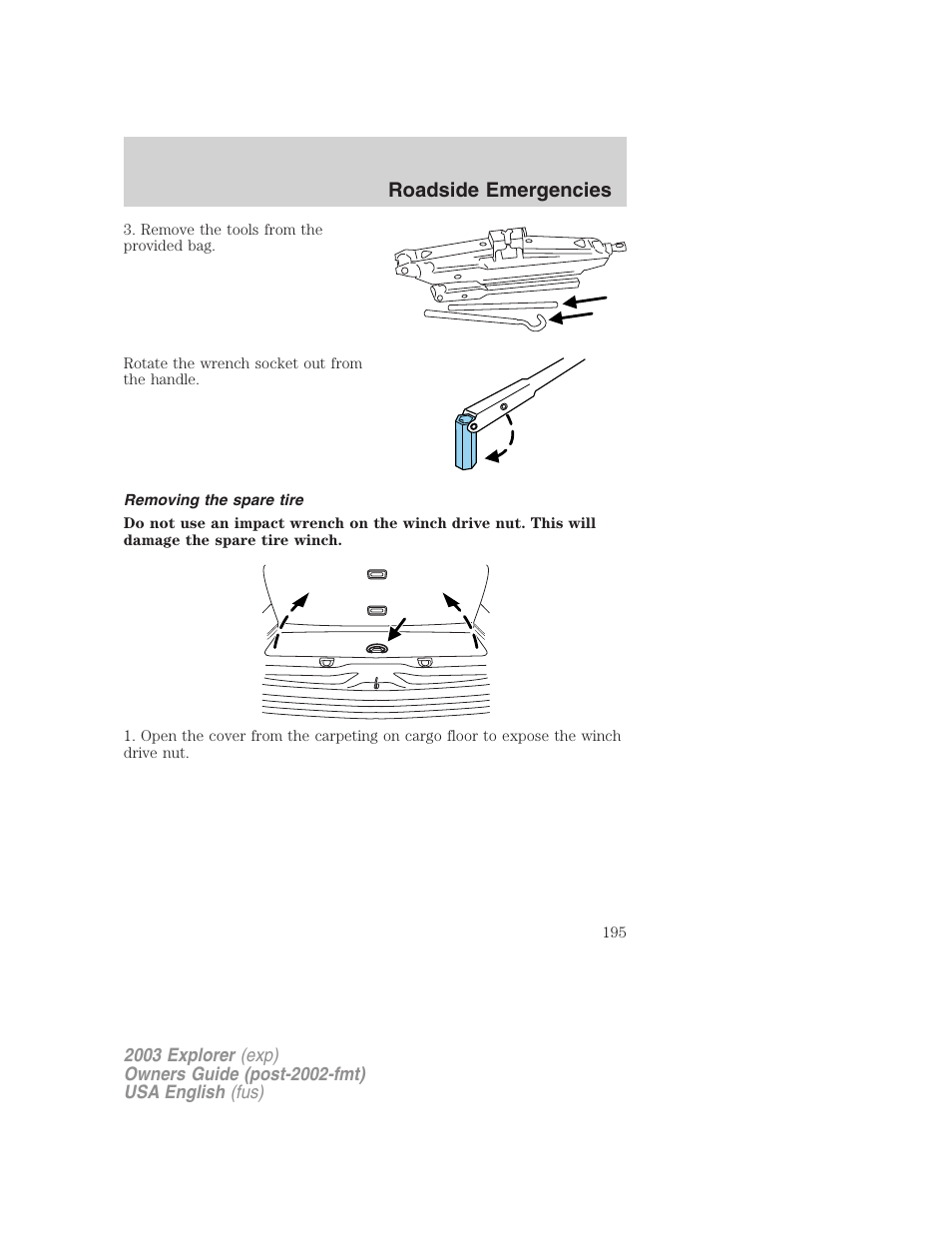 Roadside emergencies | FORD 2003 Explorer v.5 User Manual | Page 195 / 280