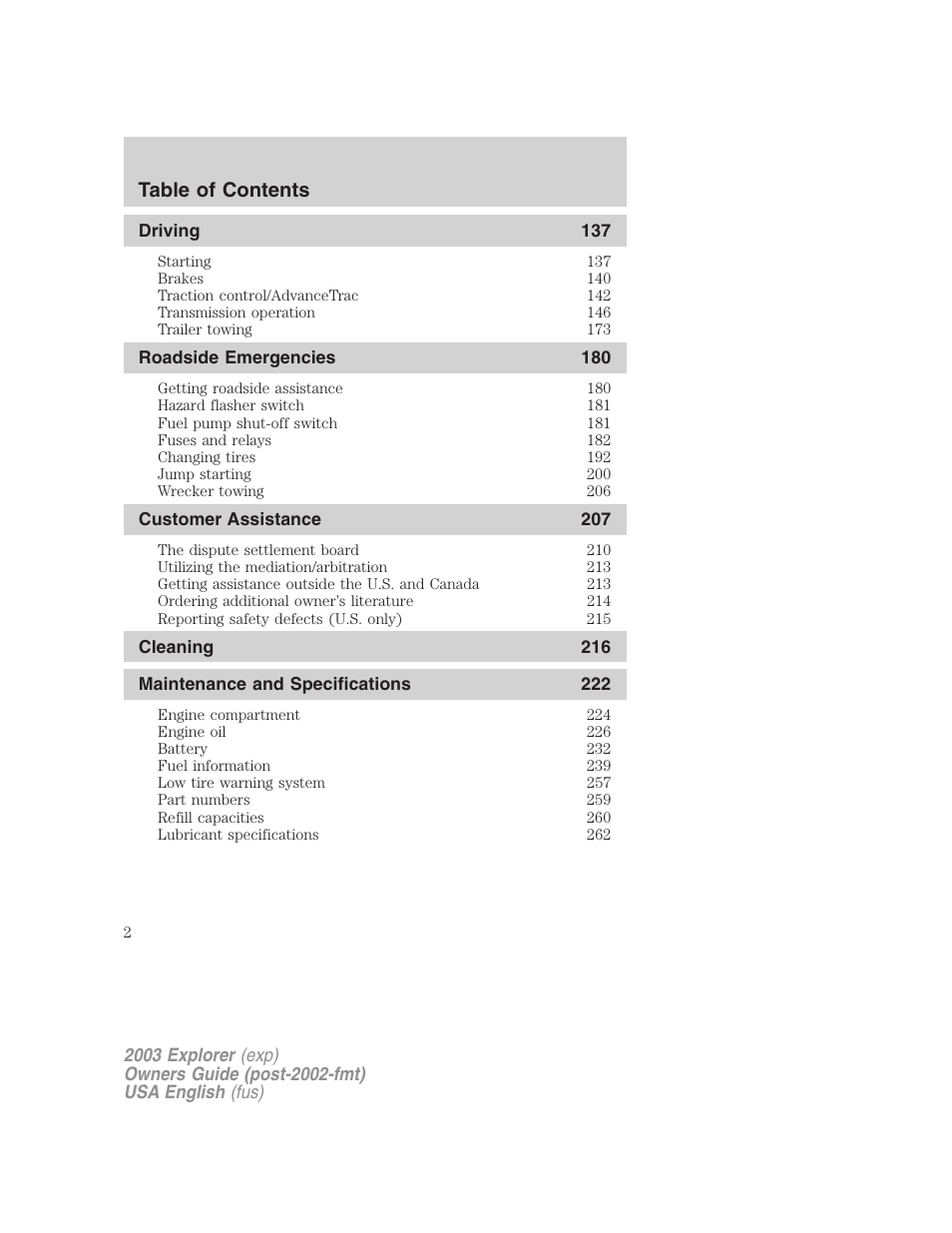FORD 2003 Explorer v.5 User Manual | Page 2 / 280