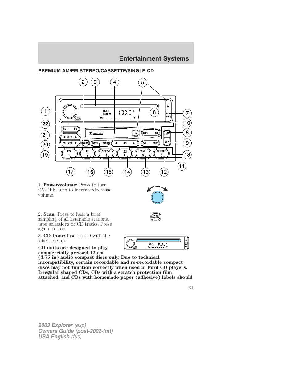 Entertainment systems | FORD 2003 Explorer v.5 User Manual | Page 21 / 280