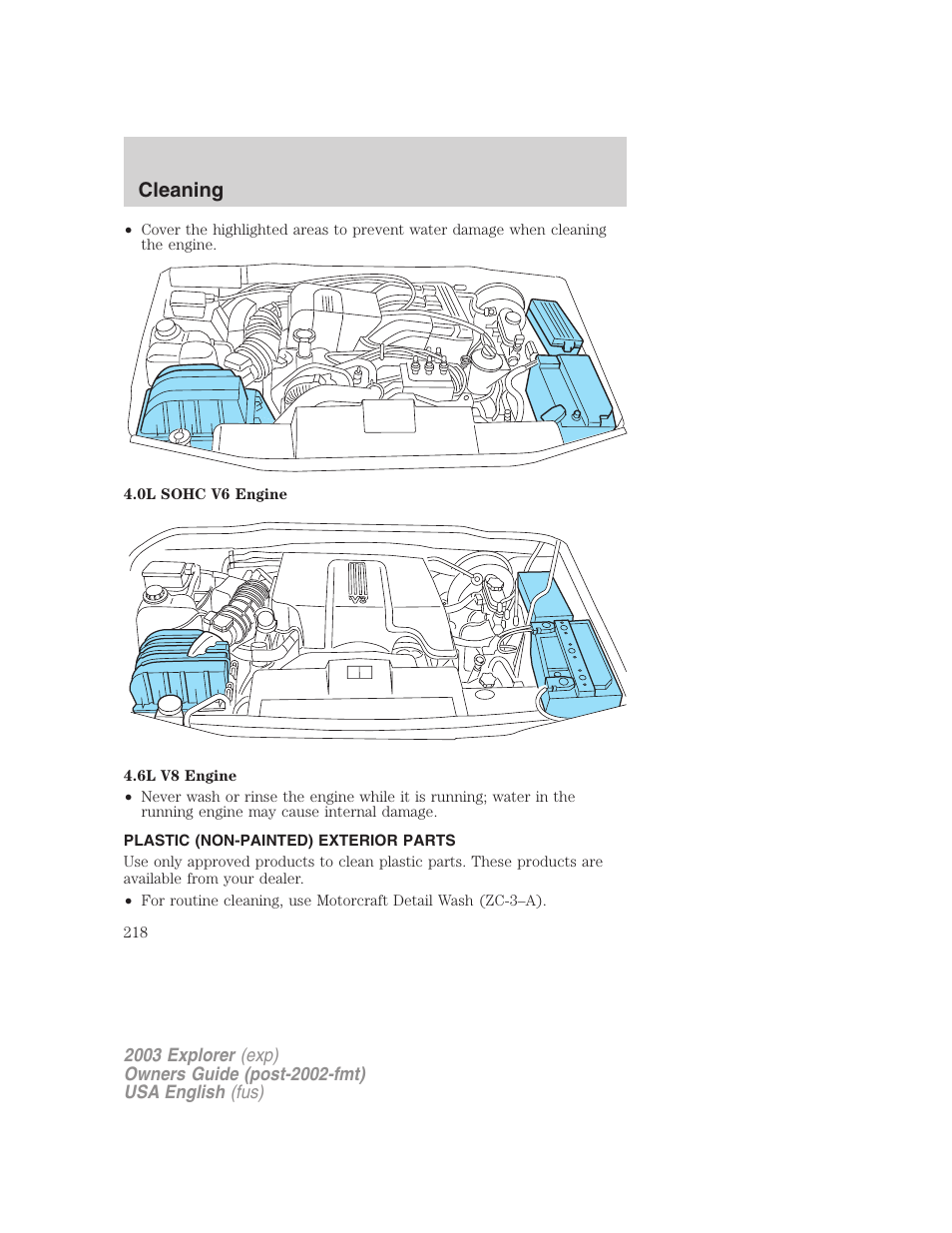 Cleaning | FORD 2003 Explorer v.5 User Manual | Page 218 / 280