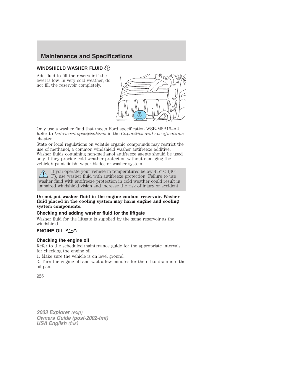 Maintenance and specifications | FORD 2003 Explorer v.5 User Manual | Page 226 / 280