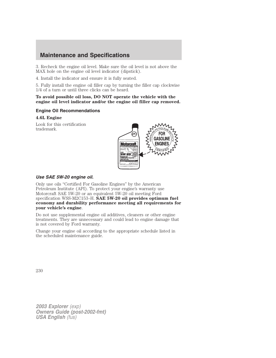Maintenance and specifications | FORD 2003 Explorer v.5 User Manual | Page 230 / 280