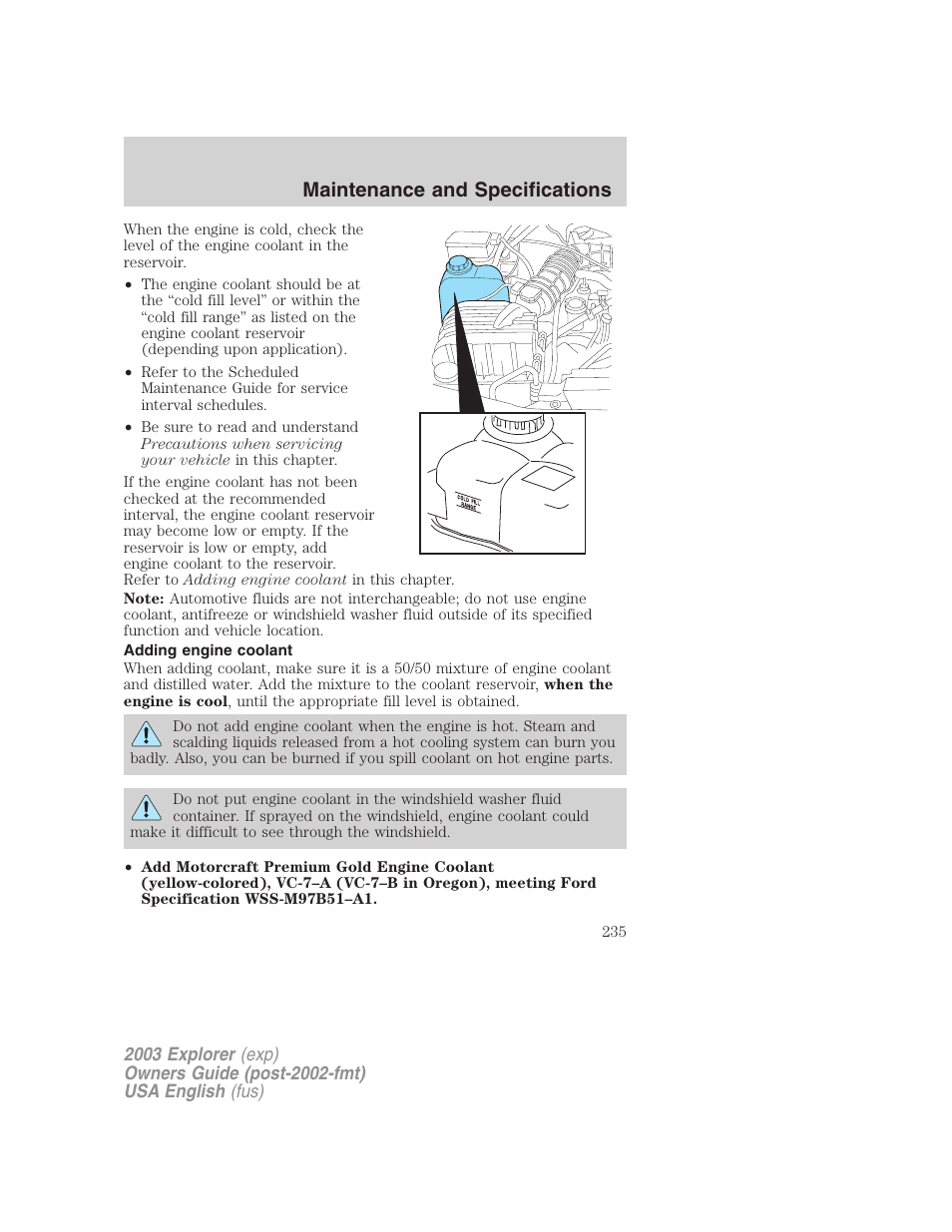 Maintenance and specifications | FORD 2003 Explorer v.5 User Manual | Page 235 / 280