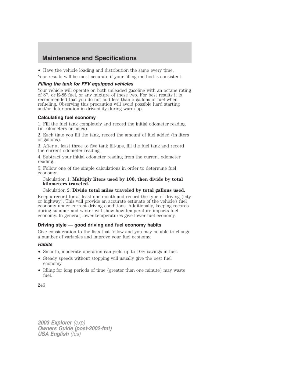 Maintenance and specifications | FORD 2003 Explorer v.5 User Manual | Page 246 / 280