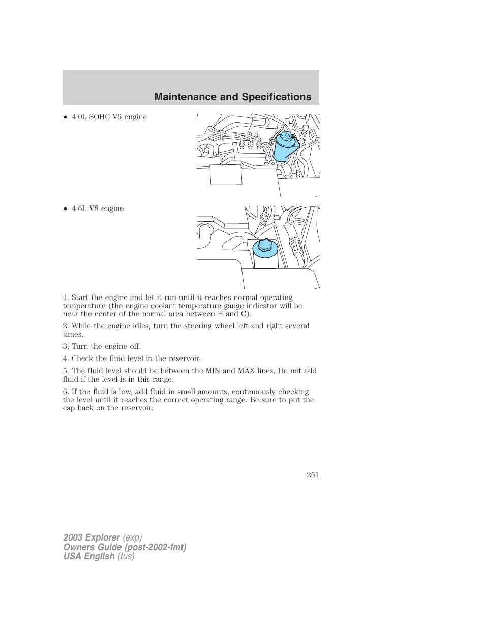 Maintenance and specifications | FORD 2003 Explorer v.5 User Manual | Page 251 / 280