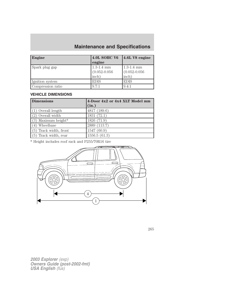 Maintenance and specifications | FORD 2003 Explorer v.5 User Manual | Page 265 / 280