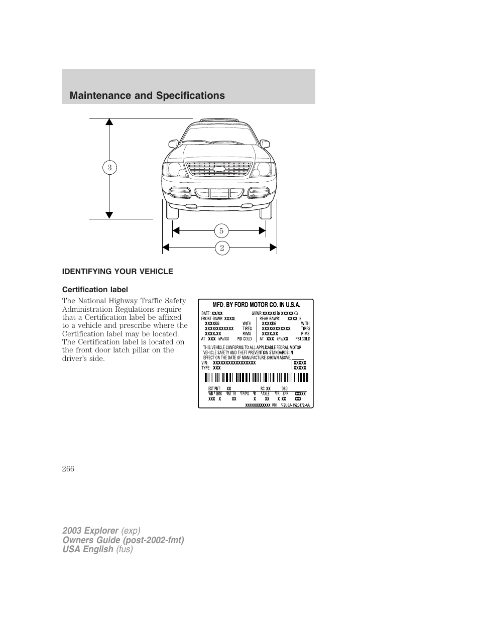 Maintenance and specifications | FORD 2003 Explorer v.5 User Manual | Page 266 / 280
