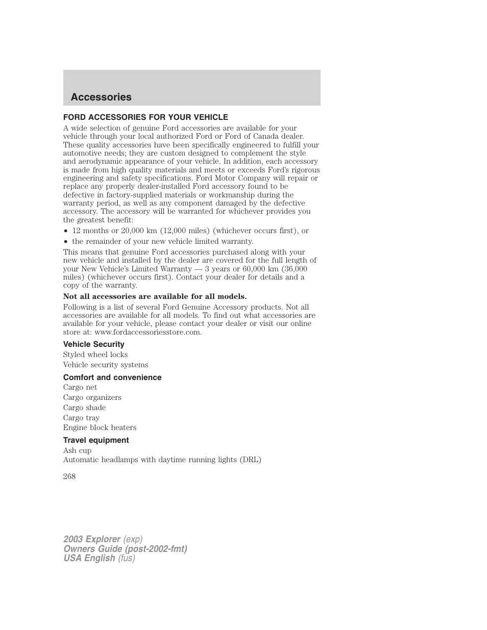 Accessories | FORD 2003 Explorer v.5 User Manual | Page 268 / 280