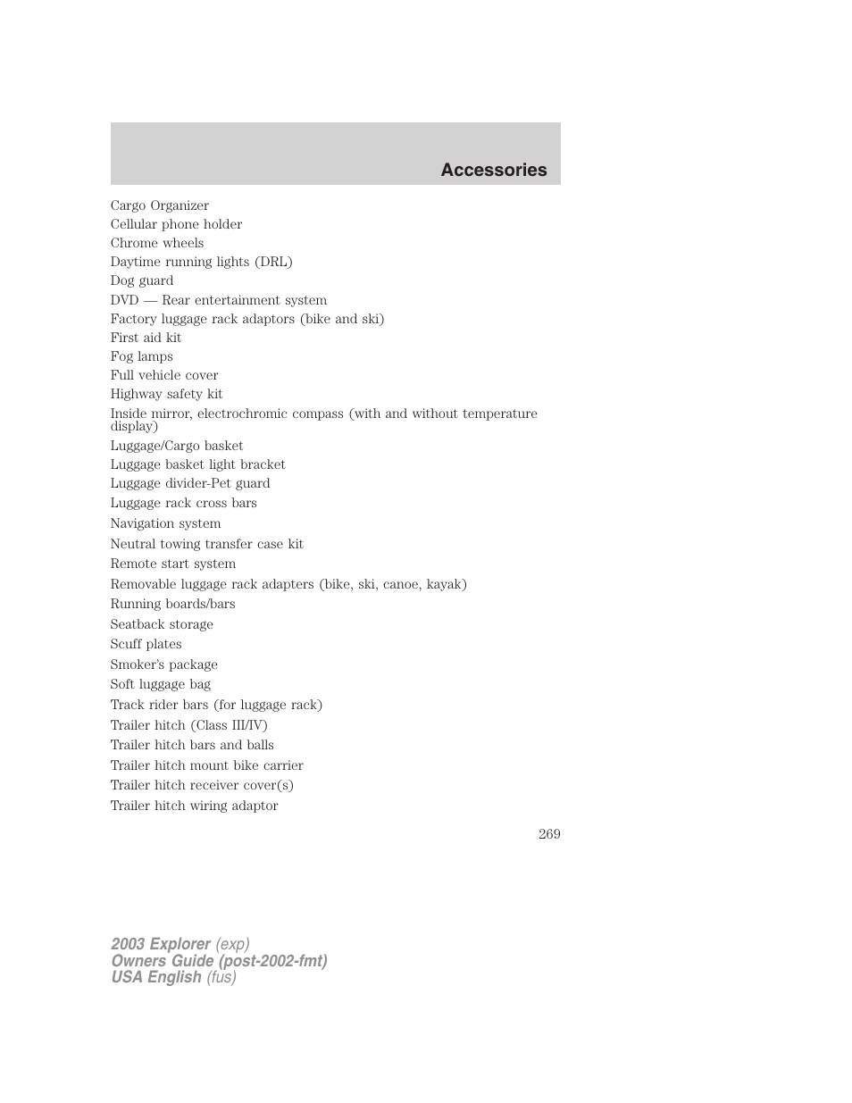 Accessories | FORD 2003 Explorer v.5 User Manual | Page 269 / 280