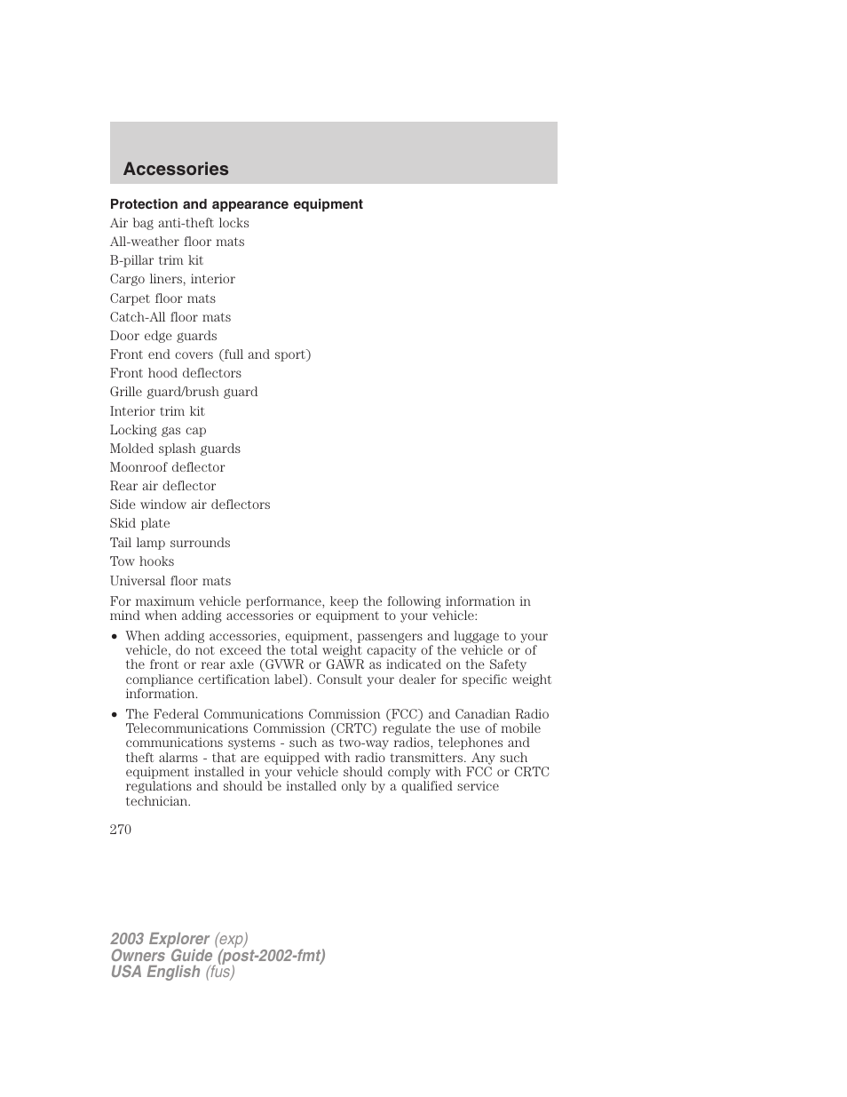 Accessories | FORD 2003 Explorer v.5 User Manual | Page 270 / 280