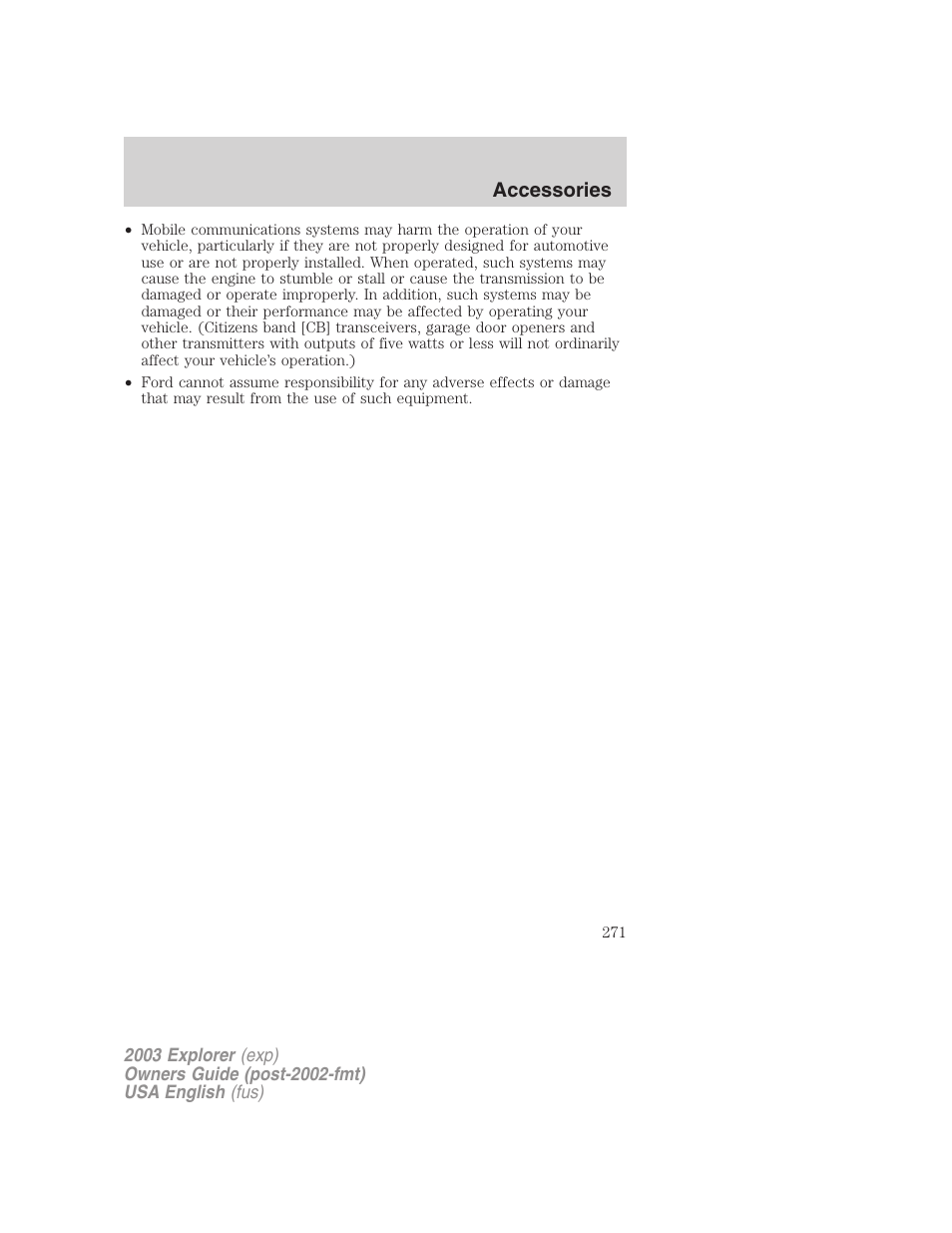 Accessories | FORD 2003 Explorer v.5 User Manual | Page 271 / 280