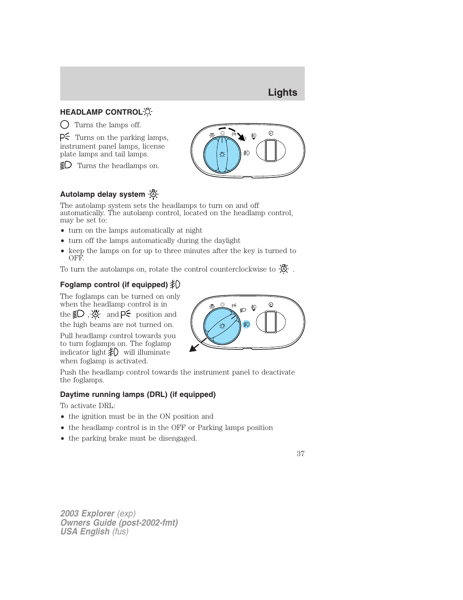 Lights | FORD 2003 Explorer v.5 User Manual | Page 37 / 280