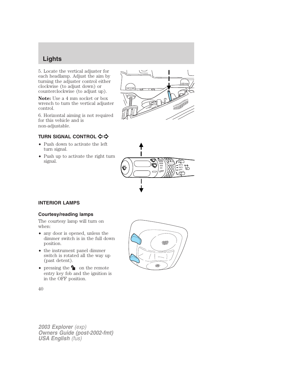 Lights | FORD 2003 Explorer v.5 User Manual | Page 40 / 280