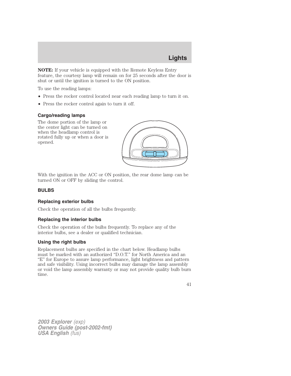 Lights | FORD 2003 Explorer v.5 User Manual | Page 41 / 280