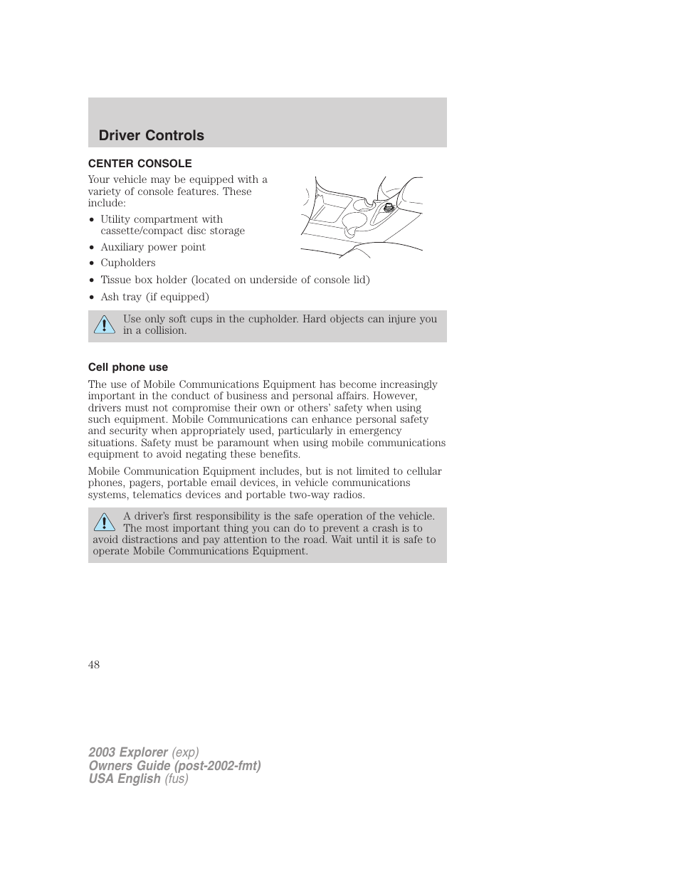 Driver controls | FORD 2003 Explorer v.5 User Manual | Page 48 / 280