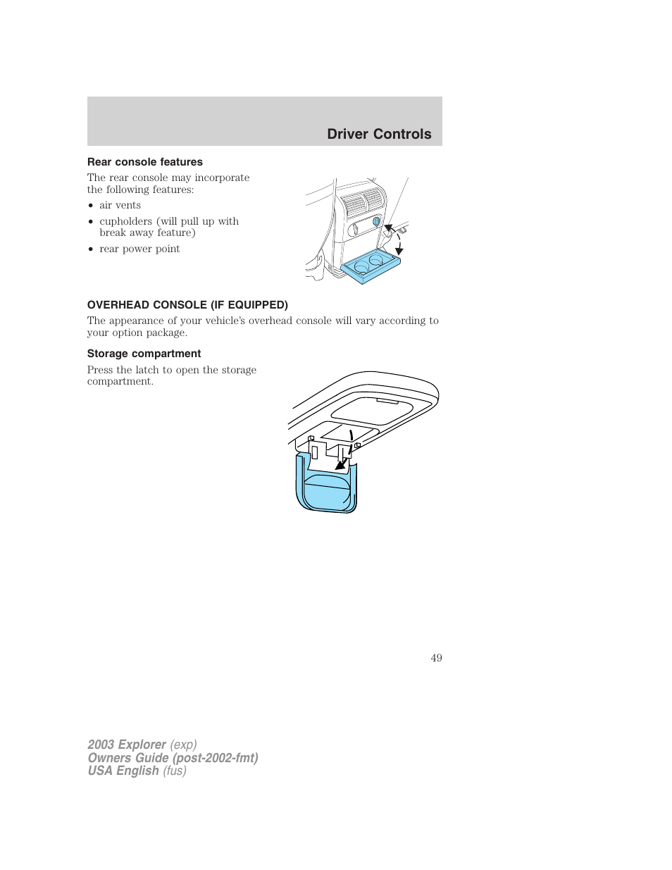 Driver controls | FORD 2003 Explorer v.5 User Manual | Page 49 / 280