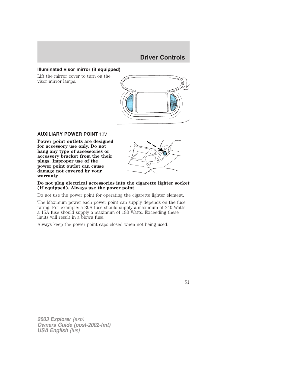 Driver controls | FORD 2003 Explorer v.5 User Manual | Page 51 / 280