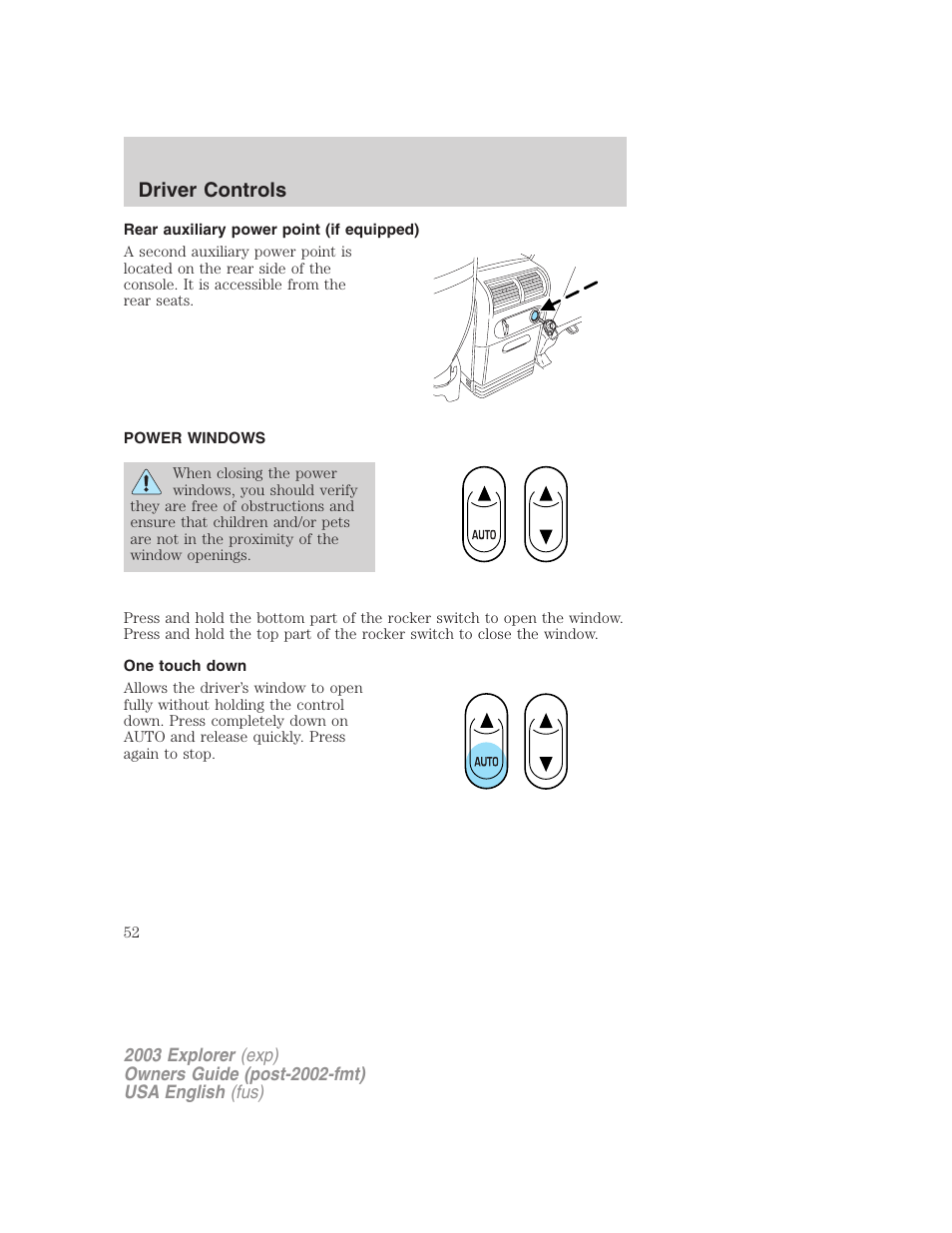 Driver controls | FORD 2003 Explorer v.5 User Manual | Page 52 / 280