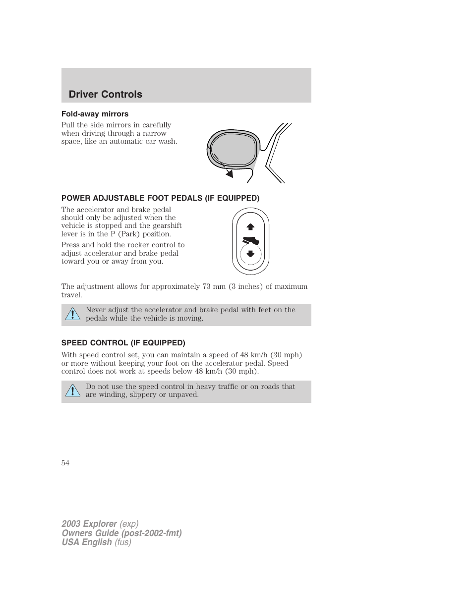 Driver controls | FORD 2003 Explorer v.5 User Manual | Page 54 / 280