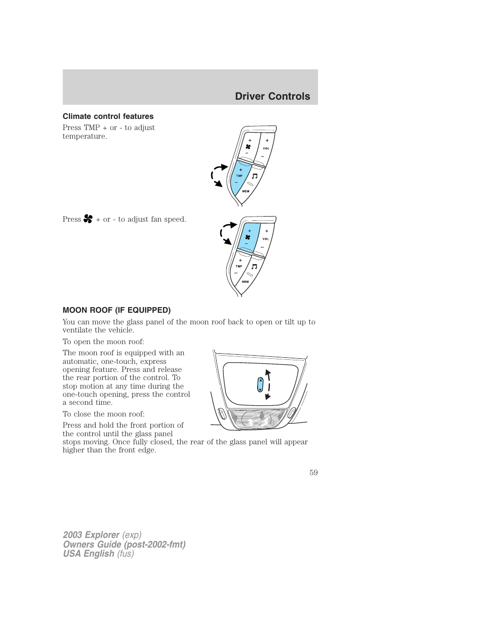 Driver controls | FORD 2003 Explorer v.5 User Manual | Page 59 / 280