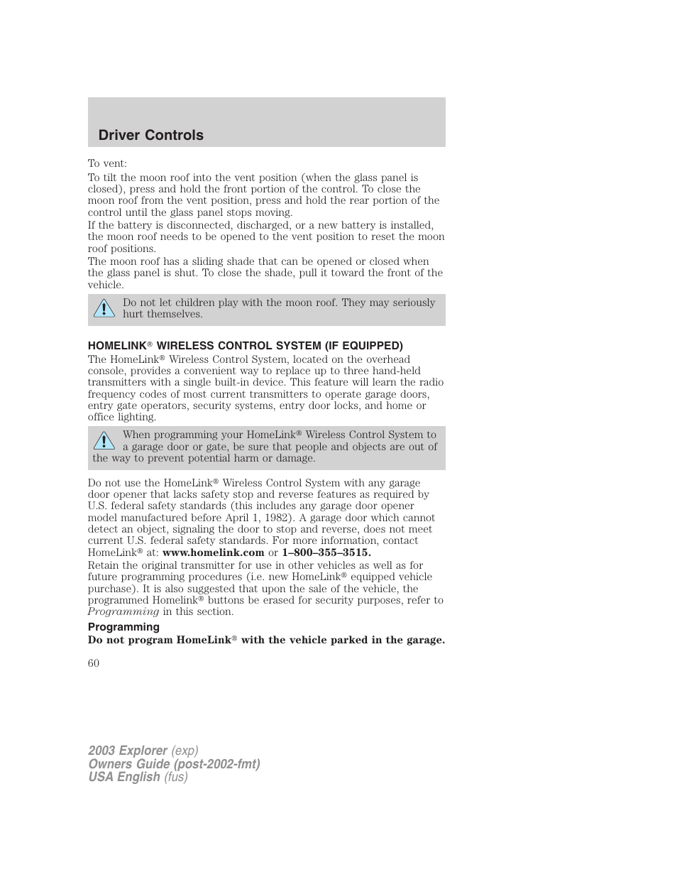 Driver controls | FORD 2003 Explorer v.5 User Manual | Page 60 / 280