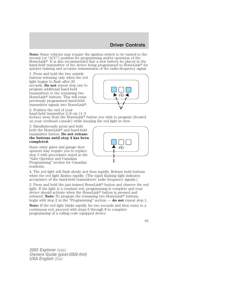 Driver controls | FORD 2003 Explorer v.5 User Manual | Page 61 / 280