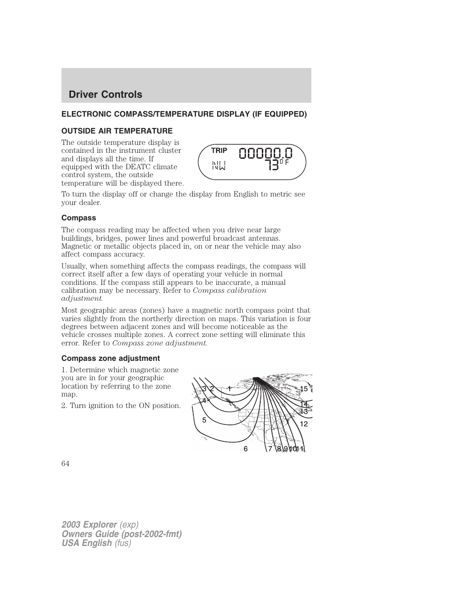 Driver controls | FORD 2003 Explorer v.5 User Manual | Page 64 / 280