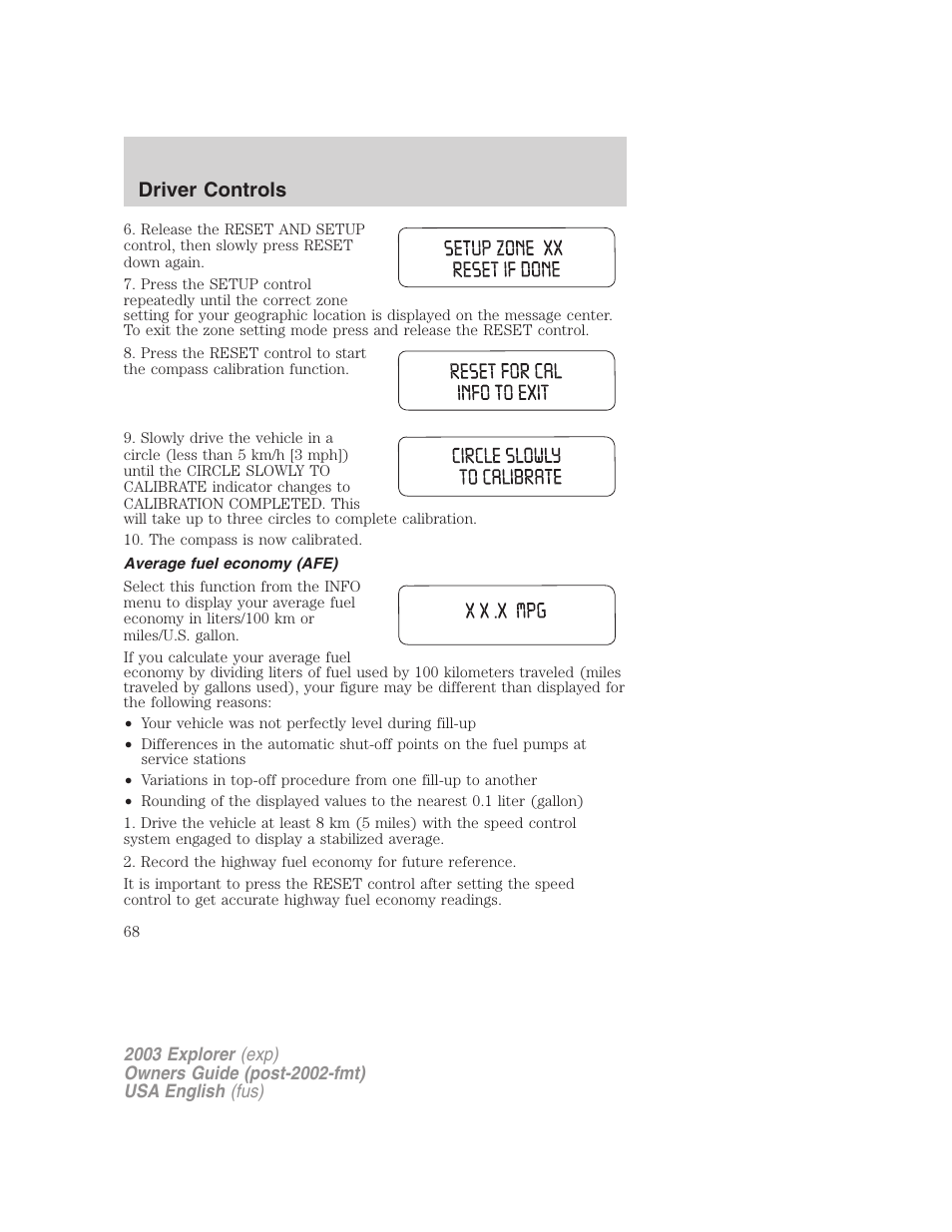 Driver controls | FORD 2003 Explorer v.5 User Manual | Page 68 / 280