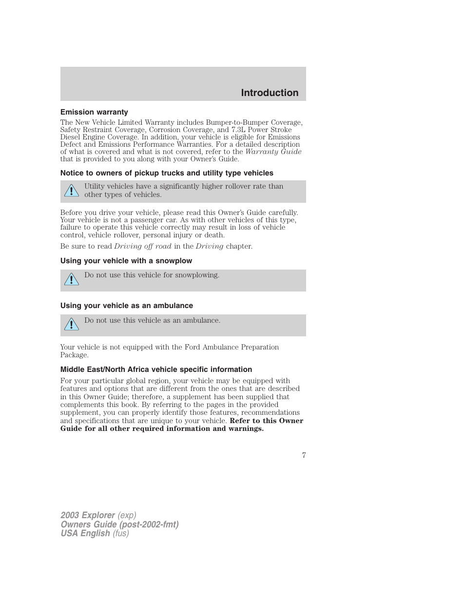 Introduction | FORD 2003 Explorer v.5 User Manual | Page 7 / 280