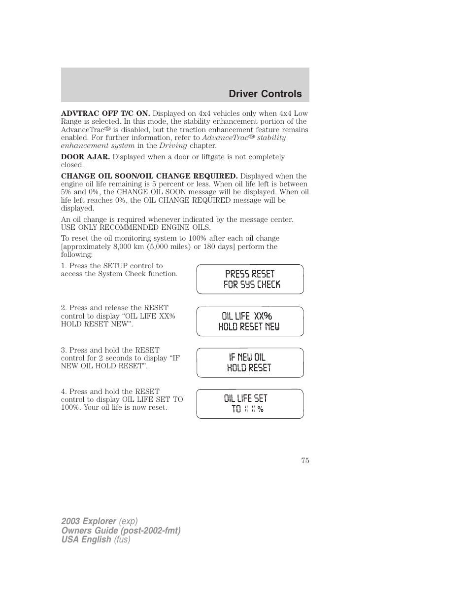 Driver controls | FORD 2003 Explorer v.5 User Manual | Page 75 / 280