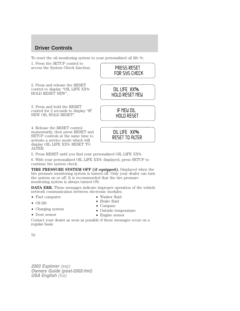 Driver controls | FORD 2003 Explorer v.5 User Manual | Page 76 / 280